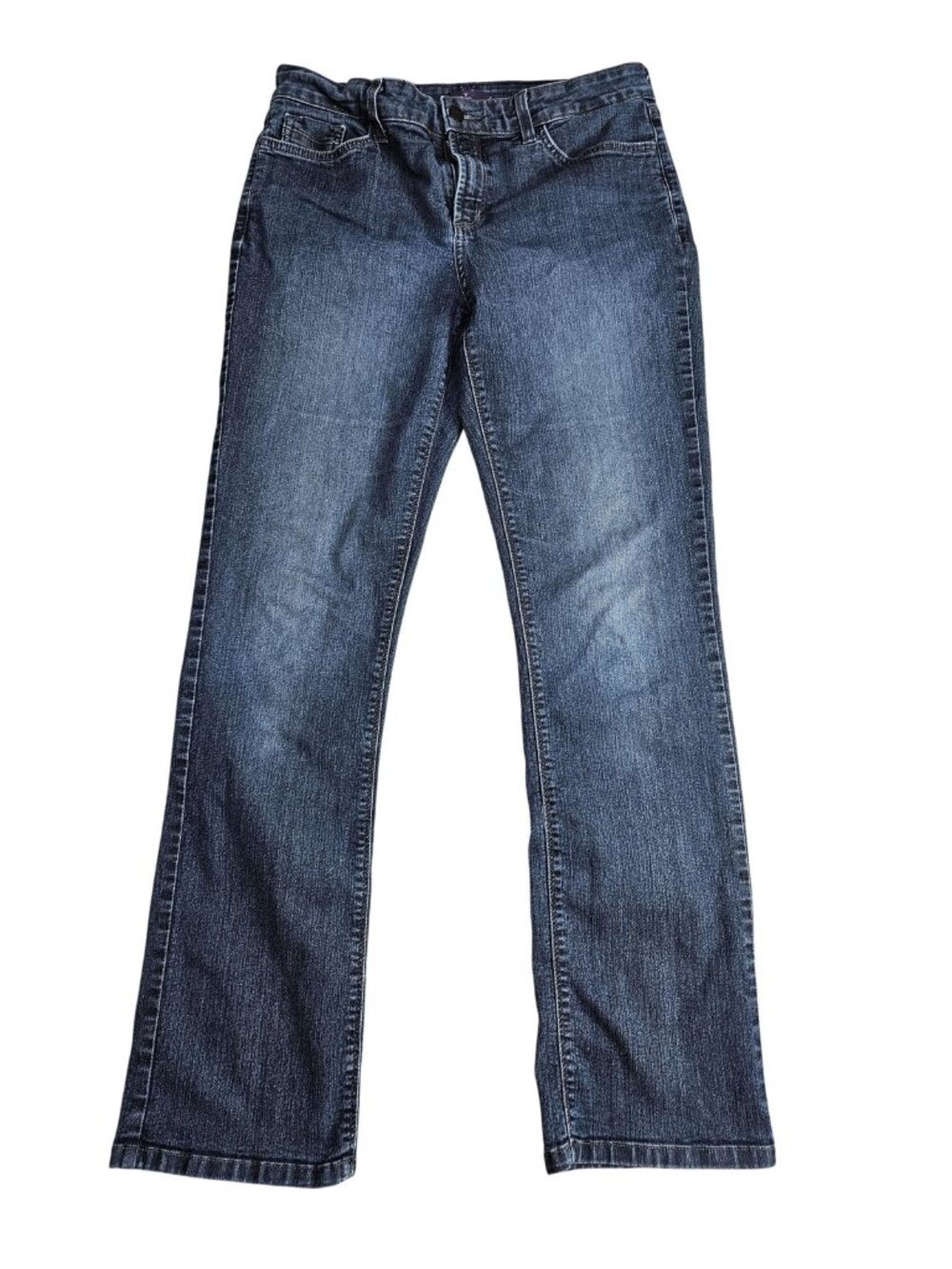 NYDJ Straight Jeans Womens 12 Blue Lift Tuck Mid‎ Rise Stretch Rhinestone USA
